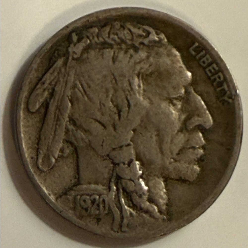 Buffalo Nickel coin - 1920 - no mint - Fraser - Ungraded uncertified. Circulated